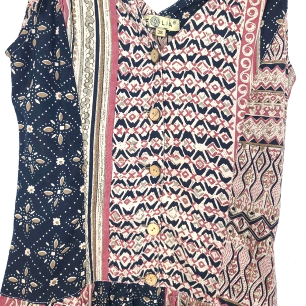 Boho Mixed Print Prairie Button Front Midi Dress - Picture 6 of 12